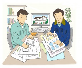 施工打合せ 現場施工管理者と建築士で入念な打合せをし、施工図を作成し工事依頼をします。